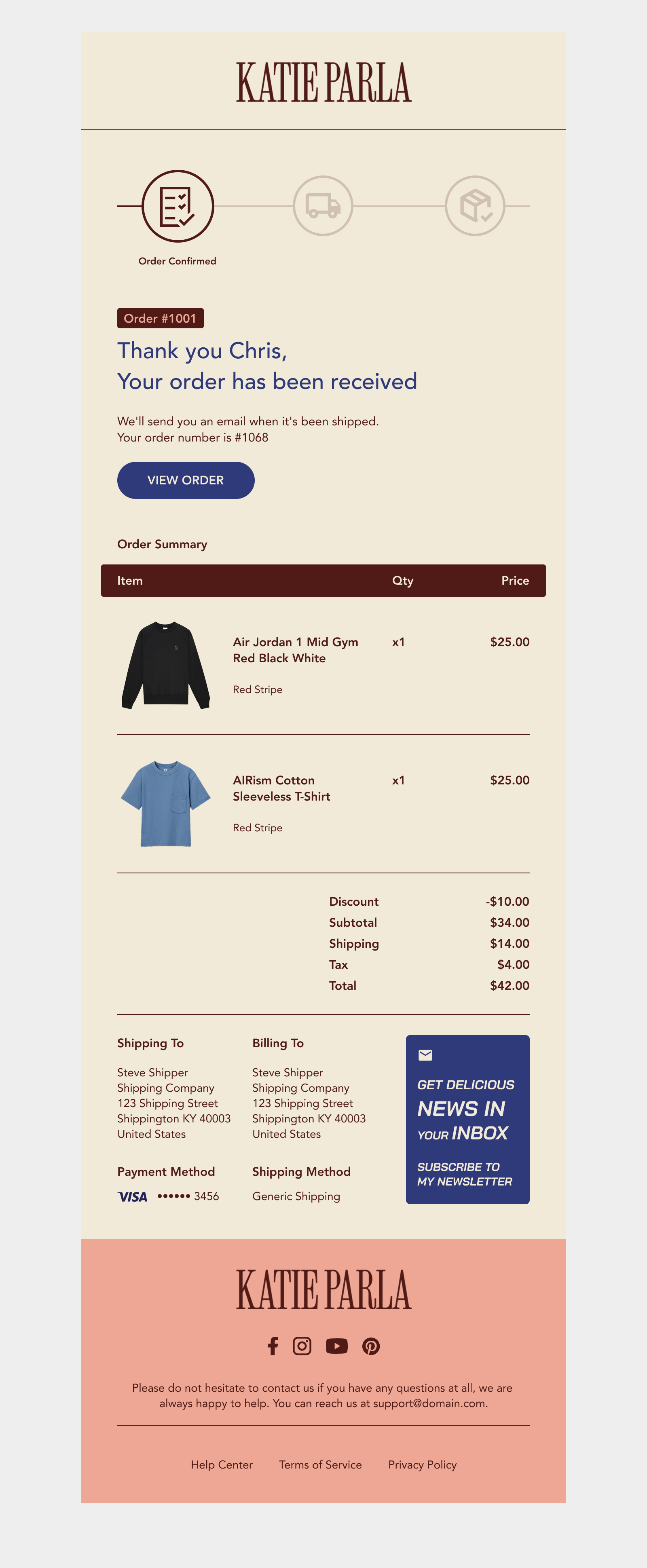 Katie Parla Shopify order confirmation email template custom design